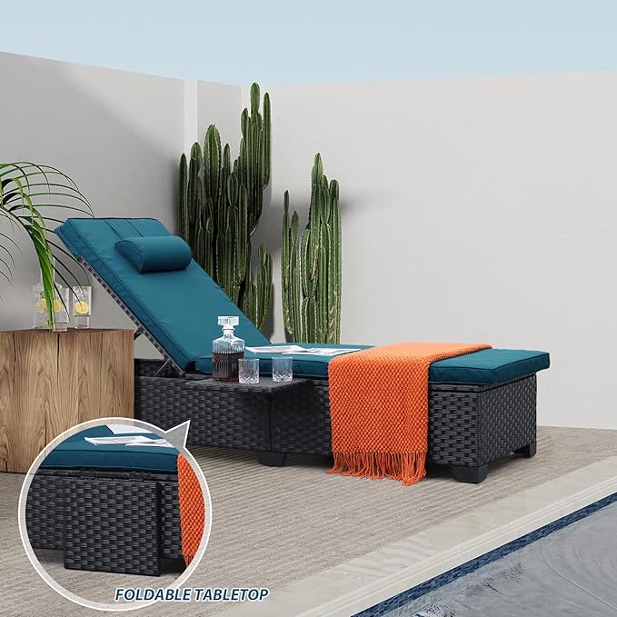 WAROOM Outdoor Chaise Lounge Chairs for Outside Patio Furniture Set of 2 Wicker Recliner Black Rattan Sunbathing - Photo 3