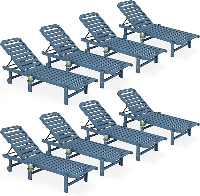SERWALL Outdoor Chaise Lounge Set of 8, HDPE Pool Lounge Chairs with 5-Position Adjustable Backrest - Photo 1