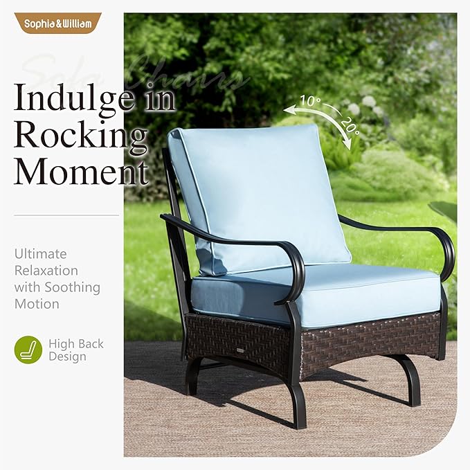 Sophia & William Extra Large Outdoor Patio Motion Sofa Chairs Set 2 PCS Heavy-Duty Metal Porch Furniture with High Back - Photo 3