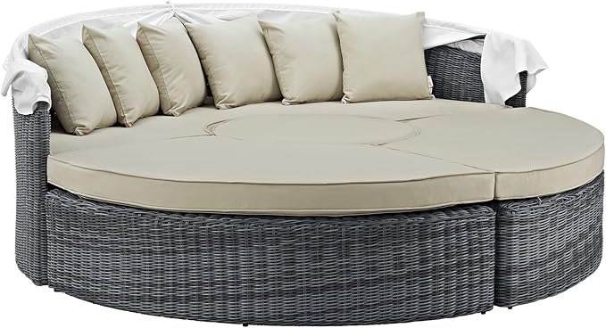 Modway Summon Outdoor Patio Daybed with Canopy and Sunbrella Cushions in Antique Canvas Beige - Photo 5