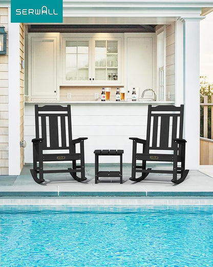 SERWALL Oversized Rocking Chair Outdoor, HDPE Outdoor Rocking Chair for Adults, Heavy Duty Front Porch Rocker Black