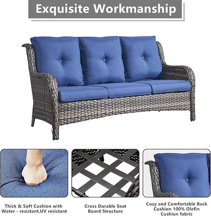 Rilyson Wicker Patio Furniture Set - 6 Piece Rattan Outdoor Sectional Conversation Sets with 2 Sofa,2 Armrest Chairs and 2 Ottomans for Porch Deck Garden(Mixed Grey/Blue)