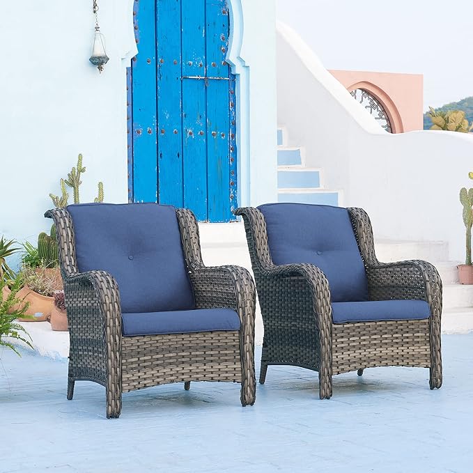 Rilyson Patio Chairs Outdoor Wicker Chair - Rattan Dining Chairs Porch Chairs Outside Club Chairs with High Back and - Photo 7