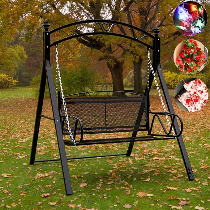Upgraded Metal Patio Porch Swing with A-Frame Stand Heavy Duty Metal Hanging Porch Swing Chair Patio Hanging Bench - Photo 1