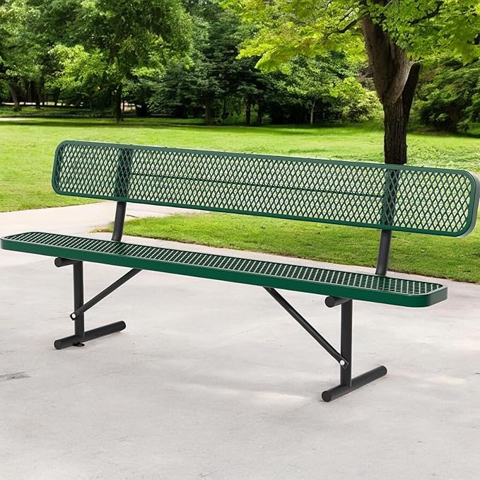 Heavy Duty Park Bench with Back Portable Frame, Outdoor Steel Bench with Backrest - Photo 1