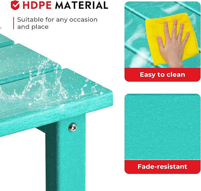 Costaelm Square Outdoor Side Tables, Adirondack Patio Tables for Outside, HDPE Patio End Table Weather Resistant, Balcony Table for Pool, Seaside, Backyard, Porch, Indoor Companion, Turquoise