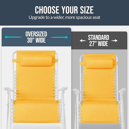 Best Choice Products Set of 2 Extra Wide Adjustable Steel Mesh Zero Gravity Lounge Chair Recliners w/Pillows and Cup Holder Trays - Marigold/White