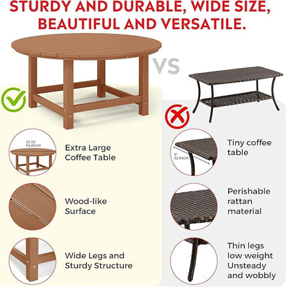 Costaelm Patio Conversation Table, Tatio Accent HDPE Outdoor Weather Resistant, Round Outdoor Porch Balcony Patio Drink Table for Outside, Pool, Backyard, Teak