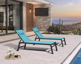 PURPLE LEAF Outdoor Oversized Lounge Chair Set of 3 Patio Chaise Pool Lounger Aluminum Frame with Side Table and Wheels - Photo 2