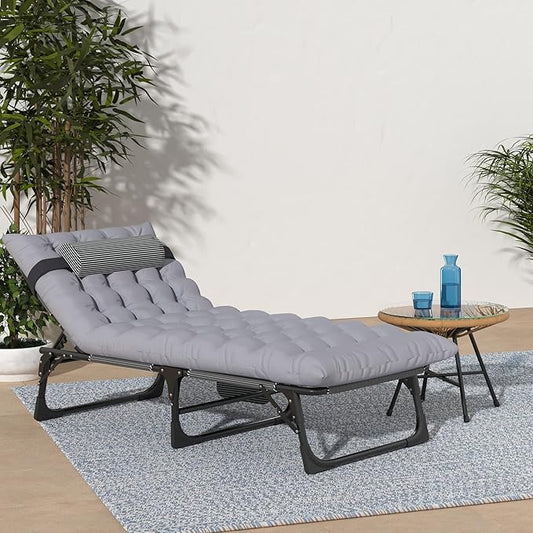 Slsy Folding Chaise Patio Lounge Chairs, Outdoor Reclining Patio Chairs, Heavy Duty Patio Chairs Chaise Lounges for Tanning, Poolside, Beach, Lawn, Camping