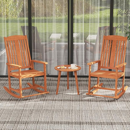 Giantex Set of 2 Outdoor Rocking Chairs, Solid Wood High Back Rocker with Slatted Seat, Wide Armrests, Oversized Porch Rocker for Patio, Backyard, Garden and Lawn, 400 LBS Weight Capacity