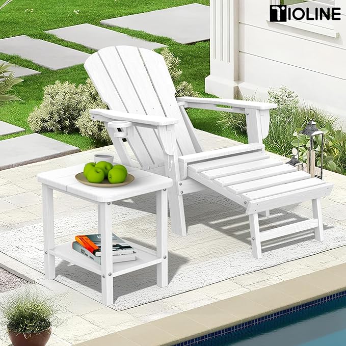 Patio Side Table, Outdoor HDPE Adirondack End Table for Patio, Backyard,Outdoor Side Table for Garden, Pool, Lawn,White - Photo 8