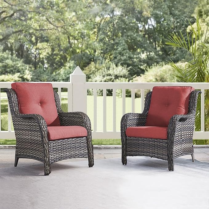 HUMMUH Patio Chairs Wicker Patio Dining Chairs Set of 2 PE Rattan Deep Seating Outdoor Chairs with 4 inch Seat Cushions - Photo 1