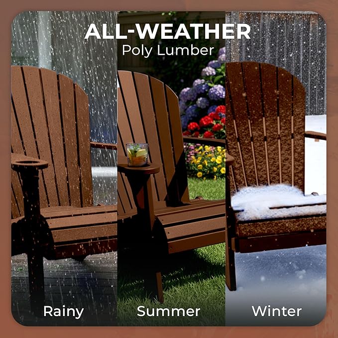 Ecommersify Folding Adirondack Chair with Cup Holder - (Tudor Brown) - Heavy Duty Recycled Poly Lumber Folding Chair - Amish Crafted Outdoor Furniture - Made in USA
