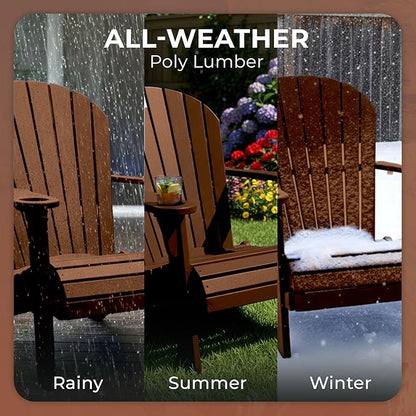 Ecommersify Folding Adirondack Chair with Cup Holder - (Tudor Brown) - Heavy Duty Recycled Poly Lumber Folding Chair - Amish Crafted Outdoor Furniture - Made in USA