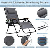 PHI VILLA XXL Oversized Padded Zero Gravity Chair Set of 2, Foldable Patio Recliner - Photo 6