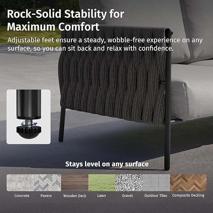 East Oak Life Chatter Outdoor Patio Furniture | Outdoor Sofa 3 Seats with Waterproof Thick Cushions | Deep Seating Modern Patio Sofa for Garden, Porch, Balcony & Backyard | Misty Grey