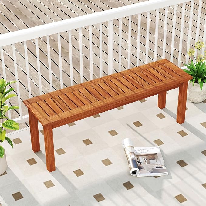 Tangkula Outdoor Wood Bench, 2-Person Backless Patio Garden Bench with Slatted Seat - Photo 2