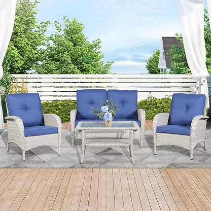 Belord 4 Pieces Patio Furniture Set for Porch Deck Balcony Outdoor, Wicker Chair Sectional Sofa Set, Outdoor Conversation Sets Include Chairs Loveseat Couch and Coffee Table
