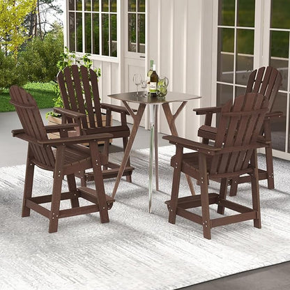 Giantex Tall Adirondack Chair Set of 2, HDPE Outdoor Bar Stools with Armrests, 4.5” Wide Footrest, Patio Adirondack Barstools, All-Weather Balcony Chairs for Poolside, Garden, Backyard (2, Brown)