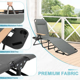Outdoor Chaise Lounge Chair with 4-Position Adjustable Backrest, Patio Folding Sun Tanning Chair, Pillow & Cup Holder - Photo 6