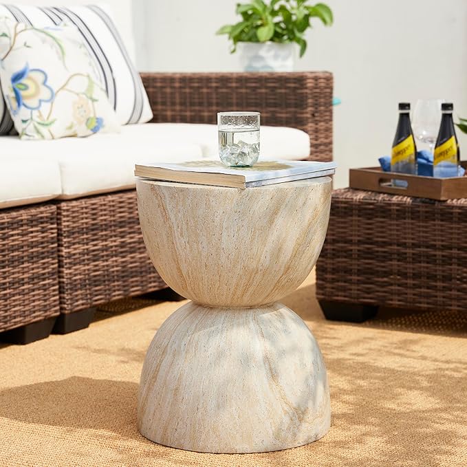 Glitzhome Outdoor Side Table Set of 2, 17.75" H Decorative Garden Stool MGO Hourglass Faux Terrazzo End Table - Photo 2