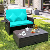 COSTWAY Patio Rattan Daybed with Cushions, Outdoor Wicker Loveseat Sofa with Storage Ottoman - Photo 2