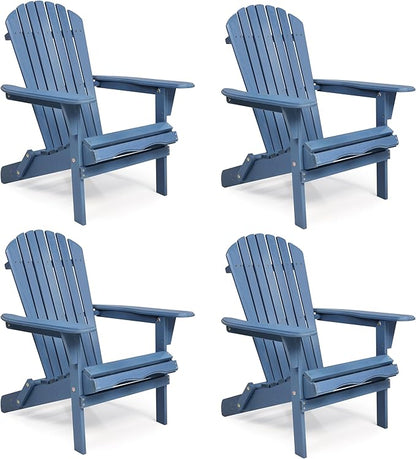 Wooden Folding Adirondack Chair Set of 4, Pre-Assembled BackRest Wood Lounge Chair for Outdoor Patio Garden Lawn Backyard Deck Pool Beach Firepit