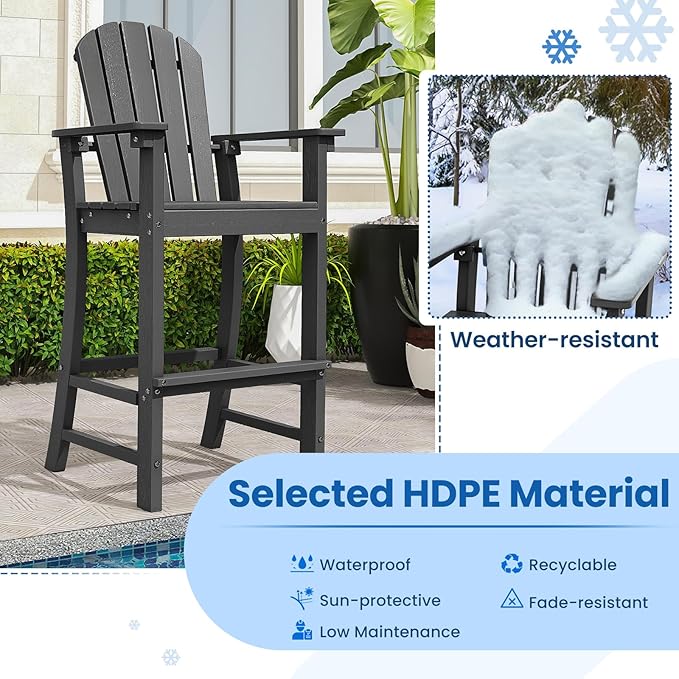 Tangkula Outdoor Tall Adirondack Chair 30 Inches Seat Height, HDPE Bar Height Patio Chair with High Backrest - Photo 7