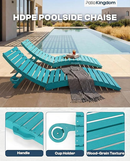 in-Pool Lounge Chairs Set of 2, Folding HDPE Pool Chairs Anti-Floating No Sandbags with Cup Holder & Handles, Outdoor Chaise Lounge for Poolside, Patio & Sun Deck(Aruba Blue)