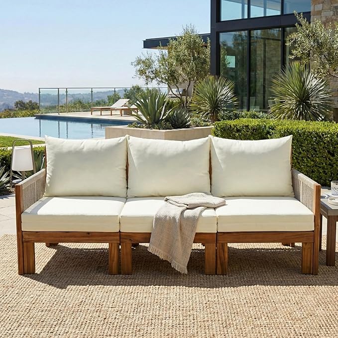LUMISOL Outdoor Patio Day Bed Sofa, 3 Seat Convertible Sleeper Sofa for Poolside Backyard, Patio Furniture Lounge Couch with Cushion, Grey