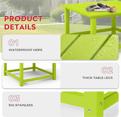 Costaelm Patio Conversation Table, Tatio Accent HDPE Outdoor Weather Resistant, Square Outdoor Porch Balcony Patio Drink Table for Outside, Pool, Backyard, Lime
