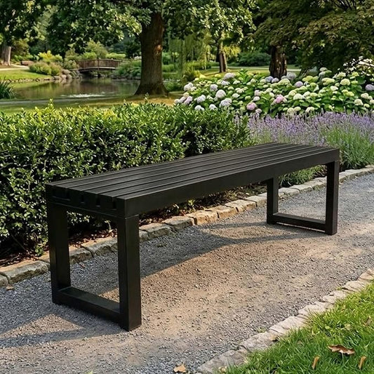 Weatherproof Outdoor Garden Bench, Heavy Duty Metal Bench, Galvanized Steel Backless Patio Benches, 3.3ft 3.9ft 4.9ft 5.9ft All Weather 2-Person Front Porch Seat for Yard Backyard(Black,3.3ft)