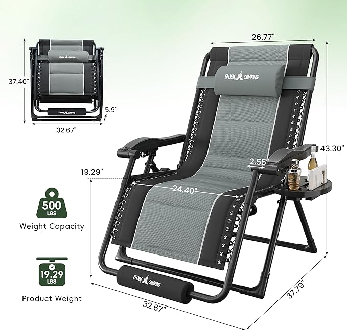 Amopatio Zero Gravity Reclining Patio Chairs Set of 2 XXL Foldable Lounge Chair with Removable Cup - Photo 3