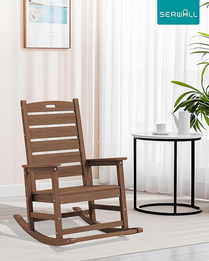 SERWALL Outdoor Rocking Chair, Oversized Rocking Chair with Footrest for Adults - Photo 10