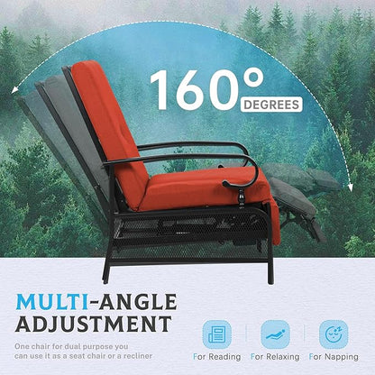 Incbruce Outdoor Lounge Chair Patio Furniture Adjustable Recliner with Retractable Steel Frame and Removable Thick Cushions - Red