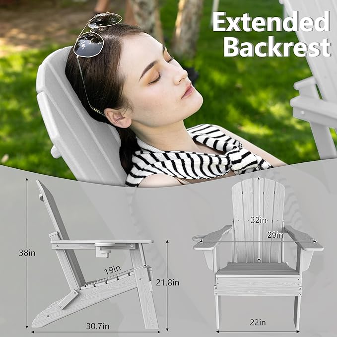 Plawdlik Folding Adirondack Chair, SGS Tested, Wooden Textured with Cup Holder - Photo 3