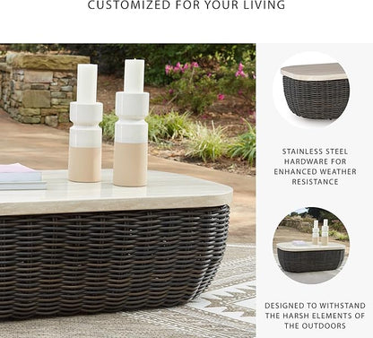 Signature Design by Ashley Kimora Casual Outdoor Fade and Rust Resistant Coffee Table, Beige & Dark Brown