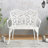 Patio Garden Bench Metal Park Bench Cast Aluminum Outdoor Furniture with Floral Rose for Patio,Park,Lawn,Yard White - Photo 1