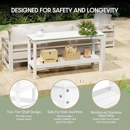 WestinTrends Malibu 55" Outdoor Patio HDPE Adirondack 2-Tier Shelf Console Table, White