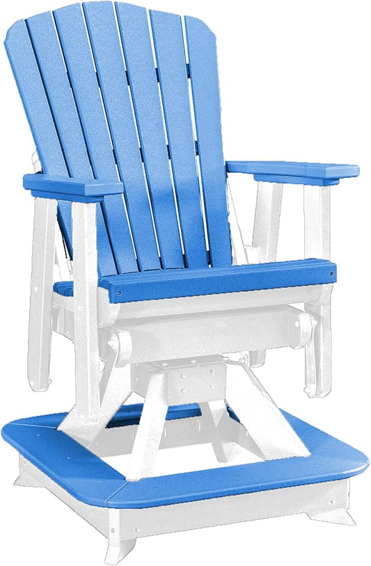 DutchCrafters Slat Fan Back Poly Balcony Adirondack Swivel Glider with Footrest Outdoor Patio Chair (White & Blue)