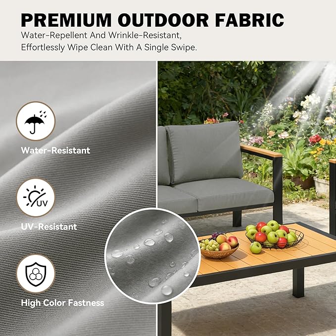 HOMREST Aluminum Patio Furniture Set, Heavy Duty Metal Outdoor Bench for 3 Person, 3-Seat All-Weather Metal Outdoor Patio Furniture with Cushions, (Dark Grey) | Metal Frame, Extra Large, Detachable Cushions