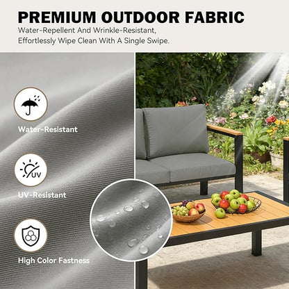 HOMREST Aluminum Patio Furniture Set, Heavy Duty Metal Outdoor Bench for 3 Person, 3-Seat All-Weather Metal Outdoor Patio Furniture with Cushions, (Dark Grey) | Metal Frame, Extra Large, Detachable Cushions