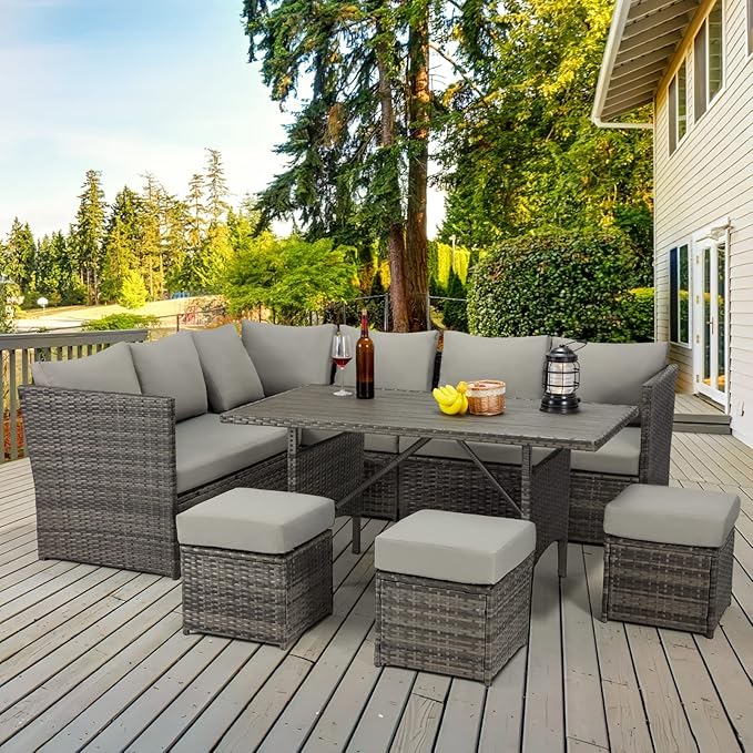 U-MAX Wicker Outdoor Dining Table, 54” Metal Frame Table for Patio Furniture or Indoor (Grey)