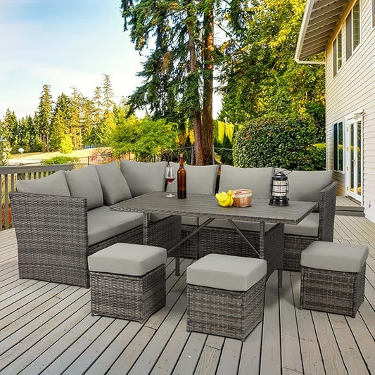 U-MAX Wicker Outdoor Dining Table, 54” Metal Frame Table for Patio Furniture or Indoor (Grey)