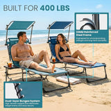 FUNDANGO Heavy Duty Tanning Chair with Face Hole & Canopy, 400lbs Beach Lounge Chair with Side Table - Photo 6