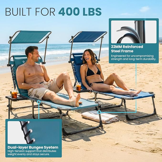 FUNDANGO 400lbs Tanning Chair with Face Hole & Canopy & Side Table - Photo 6