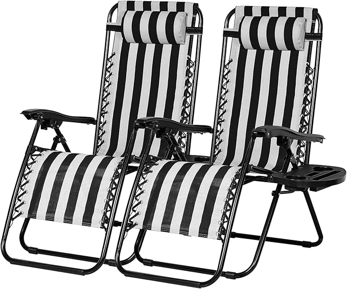 Nazhura Set of 2 Relaxing Recliners Patio Chairs Adjustable Steel Mesh Zero Gravity Lounge Chair Beach Chairs with - Photo 1