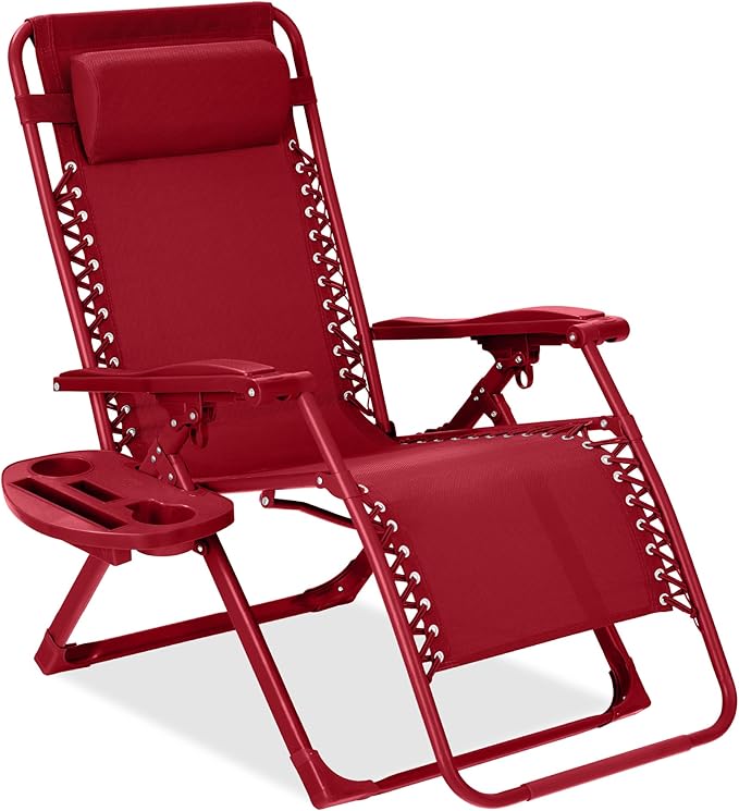 Best Choice Products Adjustable Zero Gravity Chair, Monochromatic Color Folding Patio Recliner w/Side Tray - Photo 1