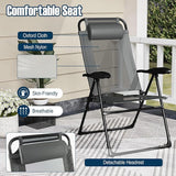 Giantex Set of 2 Patio Folding Chairs, Portable Outdoor Dining Chairs with 7-Level Adjustable Backrest, Headrest - Photo 5